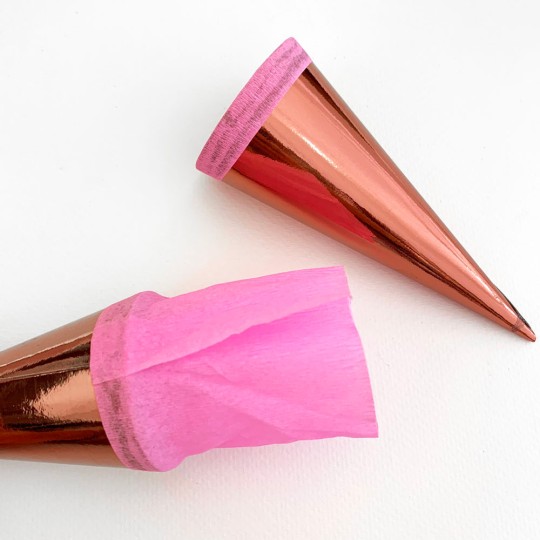 2 Metallic Paper & Crepe Cones from Germany ~ 4-3/4" ~ Pink Bronze Foil + Pink Crepe